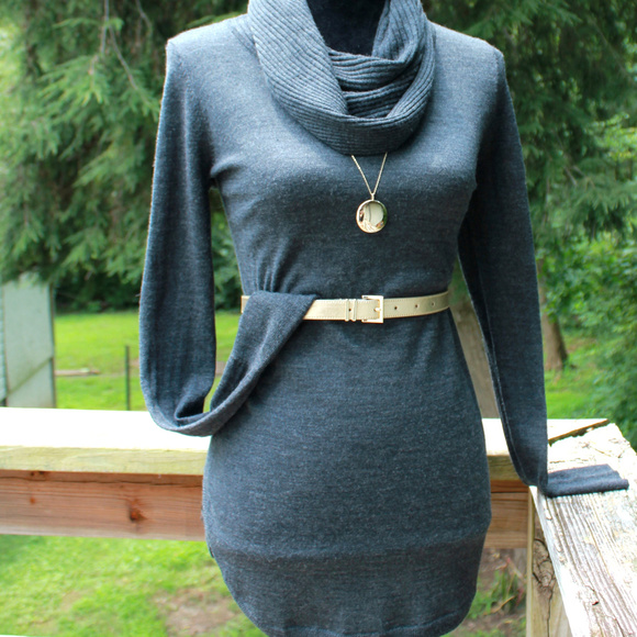 Cynthia Rowley Merino Wool Cowl Neck Gray Tunic S - Picture 3 of 8
